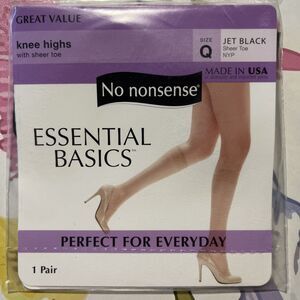 No Nonsense ESSENTIAL BASICS  JET BLACK  Knee Highs With Sheer Toe Q Vintage